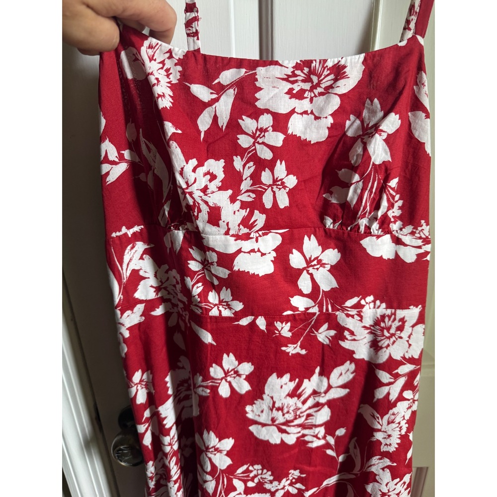 Madewell Red White Floral Linen Blend Maxi Dress Smocked Back Size 12 - Picture 4 of 5